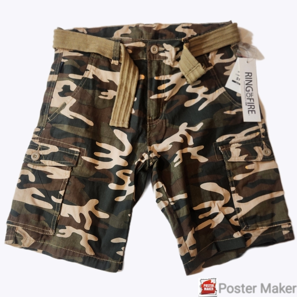 Ring of Fire Men's Green Camo Cargo‎ Shorts